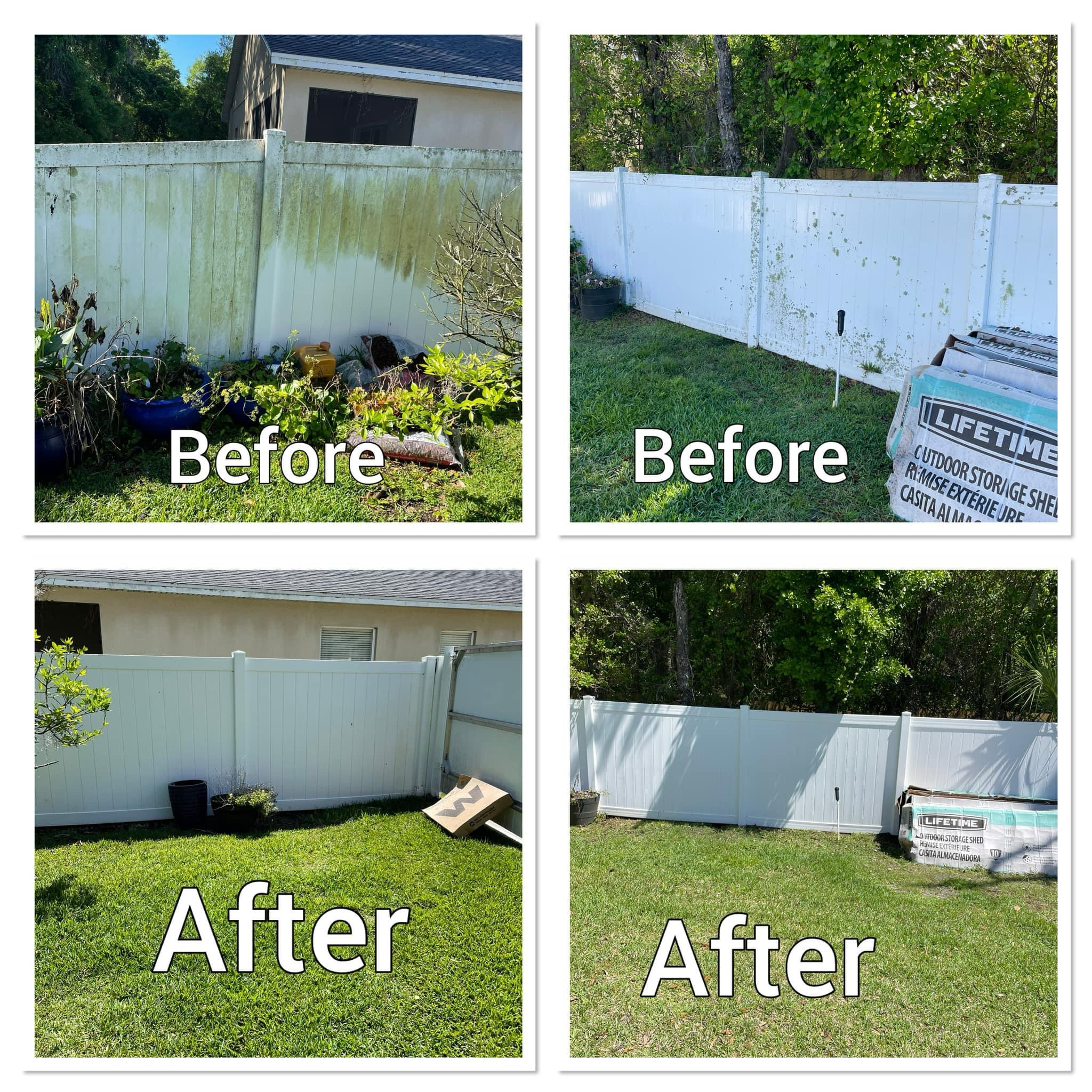 a collage of a fence and a yard